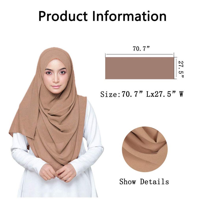LMVERNA Lightweight Chiffon Scarf Solid Color Thick Chiffon Hijab Long Shawl Wrap Scarves (Nude) - Image 2